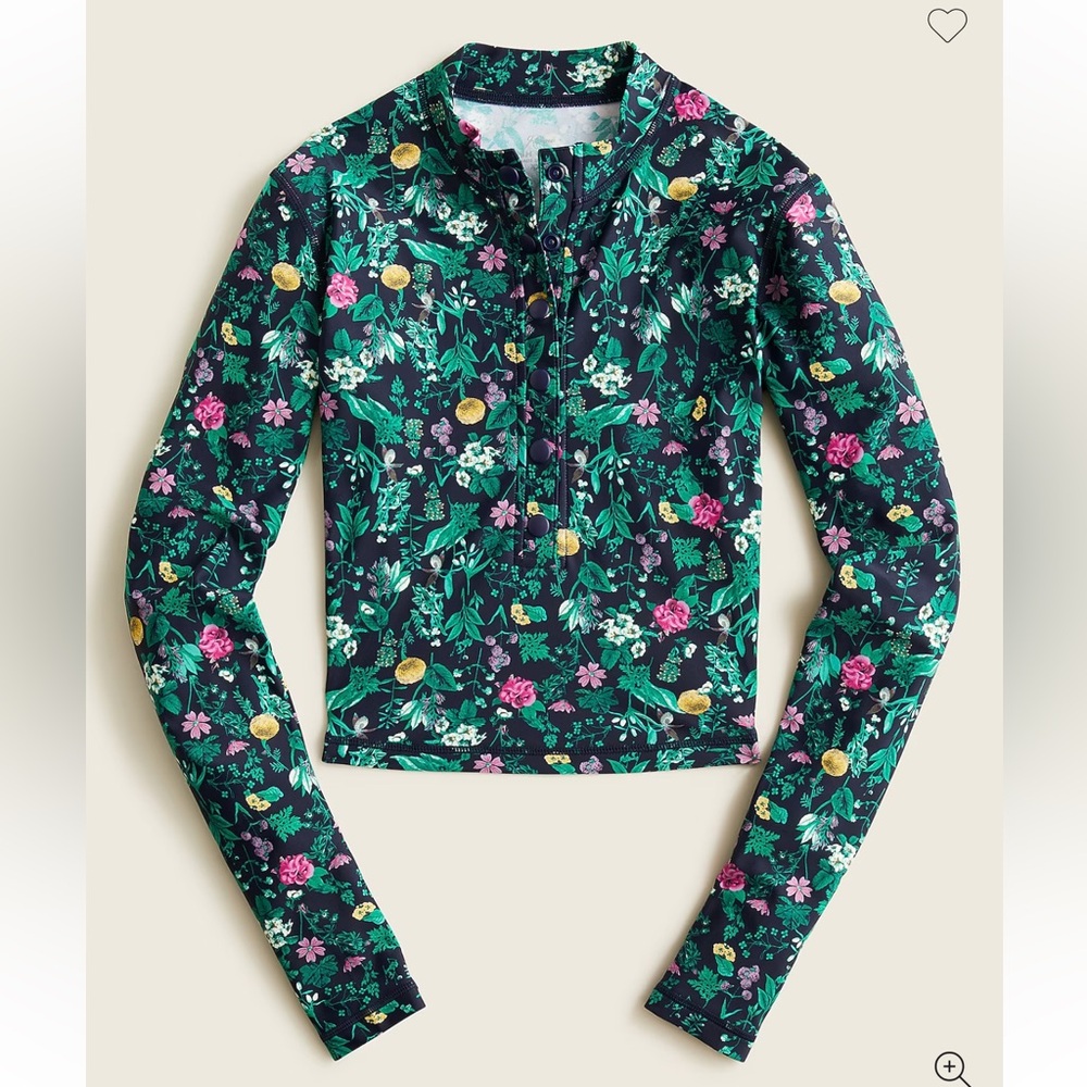 NWT J. CREW RASHGUARD. Navy Floral Long-Sleeve Swim Tee with Green Pink Accents.